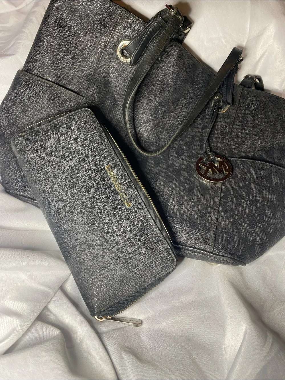 Michael Kors Black Logo Tote with Matching Black Zip Wallet